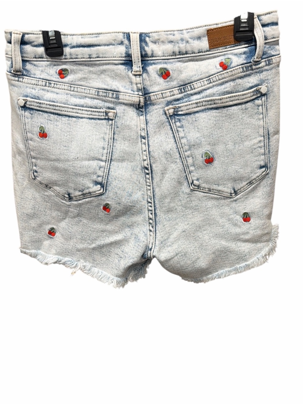 Judy Blue Cherry Embroidered Distressed Denim Shorts Light Wash Size Large - Picture 4 of 7